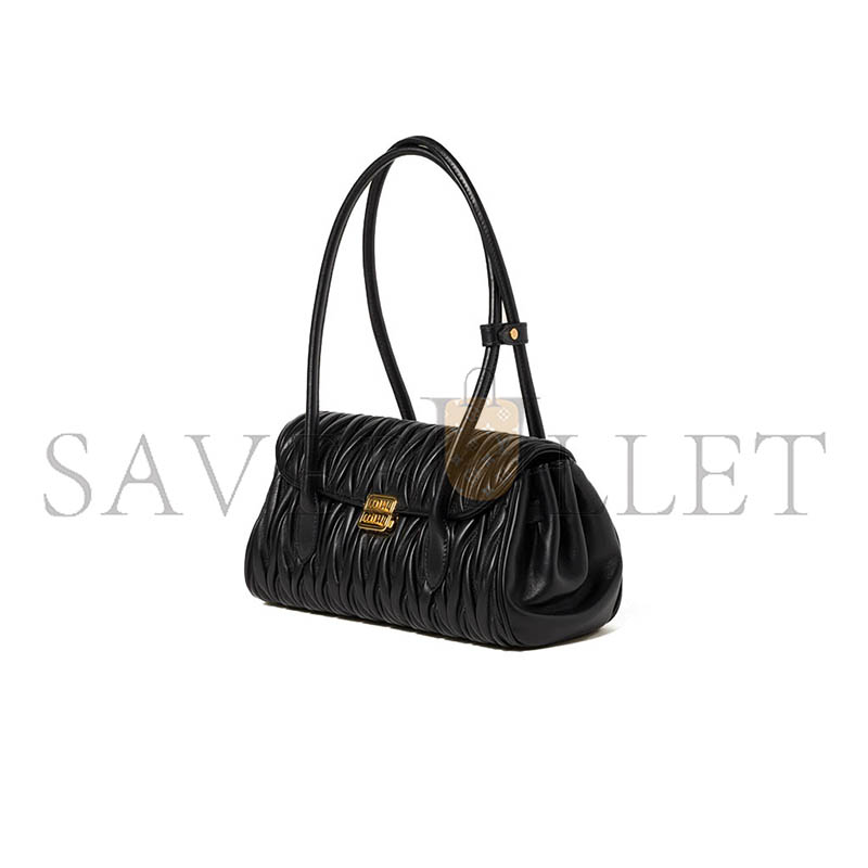 MIU MIU BLACK MATELASSÉ NAPPA LEATHER SHOULDER BAG 5BD265 (28*15*11cm)